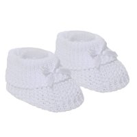 S435-W: White Cotton Baby Bootees w/Bow